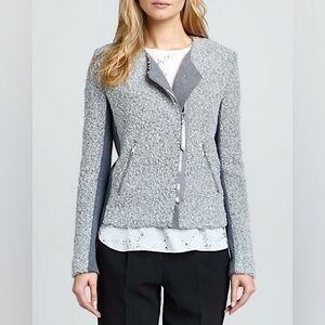 Rebecca Taylor grey tweed knit Moto zip jacket